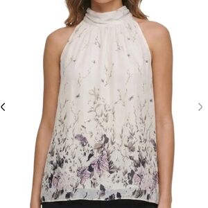 Flowy Silk White Floral & Butterfly Top -made in Italy